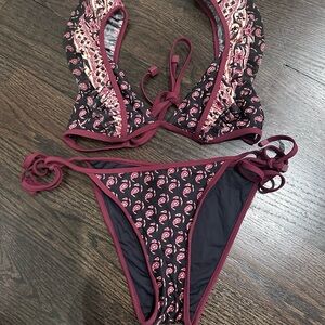 Zimmermann Black and Pink Patterned Bikini